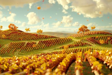Fototapeta premium Vineyard in Fall a vineyard in fall with rows of grapevines