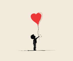 child holding baloon heart logo illustration