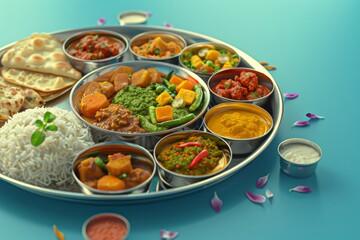 Vegetarian Thali a traditional Indian thali meal - obrazy, fototapety, plakaty