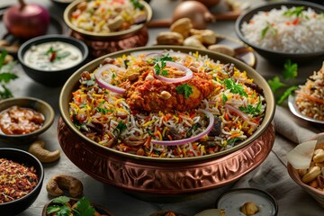 Biryani Banquet a grand banquet table filled with aromatic biryani rice dishes