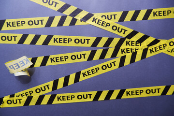  Keep out, police line on dark background. Caution lines isolated. Warning tapes. Danger signs.