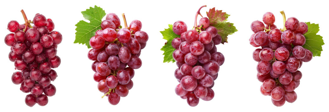Bunch of ripe red grapes isolated on transparent background.