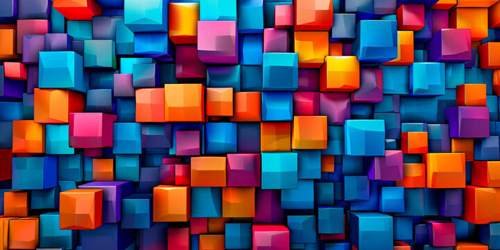 Random Geometric Blocks, Abstract Colorful Square Pattern Background