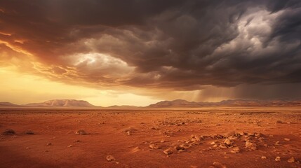 Fototapeta na wymiar Stormy sky over the desert landscape background