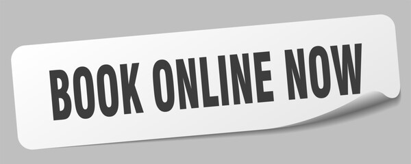 book online now sticker. book online now label