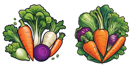 a couple of illustrations of carrots and turnips