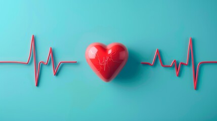 illustration of a red heart and pulse on a blue background. health,hospital, care concept