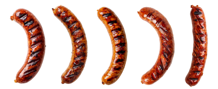 Tasty grilled sausages on isolated on transparent background