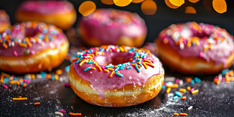 Assorted Delicious Donuts, Colorful Sweet Treats with Various Toppings Background