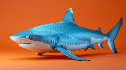 Naklejka premium An image of a toy shark on an orange background with two orange walls behind it