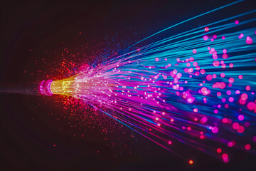 Glowing Fiber Optic Cables, Bright Technology Background with Blue Network Lines