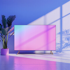 TV in empty interior. Empty screen mockup. Gradient colors.