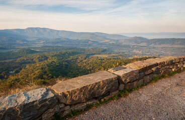Hazy Morning Overlook at Shenandoah National Park along the Blue Ridge Mountains in Virginia