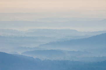 Hazy Morning Overlook at Shenandoah National Park along the Blue Ridge Mountains in Virginia