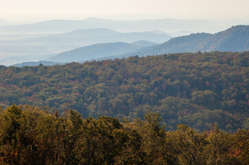 Hazy Morning Overlook at Shenandoah National Park along the Blue Ridge Mountains in Virginia