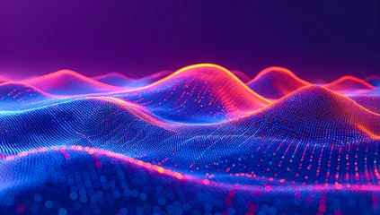 Fotobehang Violet Abstract digital wave, flowing technology pattern with neon glow and futuristic vibe
