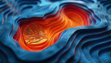 A close up of a sculpture featuring a hole in the middle showcasing swirling water in shades of...