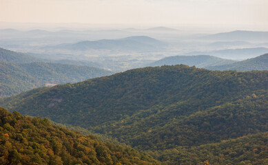 Hazy Morning Overlook at Shenandoah National Park along the Blue Ridge Mountains in Virginia