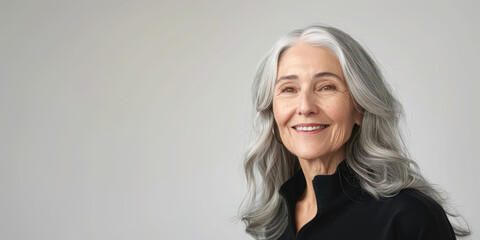 beautiful smiling elderly woman with gray hair on white background, lady, grandmother, old age, wrinkles, person, portrait, face, wrinkles, studio photo, skin care