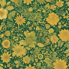 Fotobehang Yellow flowers on green background © Sultan