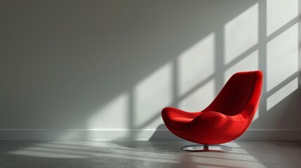 A stylish red armchair set against a grey backdrop. This piece of seating furniture exudes contemporary elegance. Radiating modern sophistication - obrazy, fototapety, plakaty