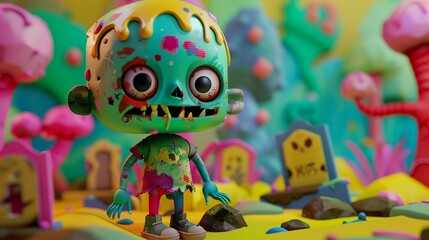 A chibi zombie oozing cuteness amids candy
