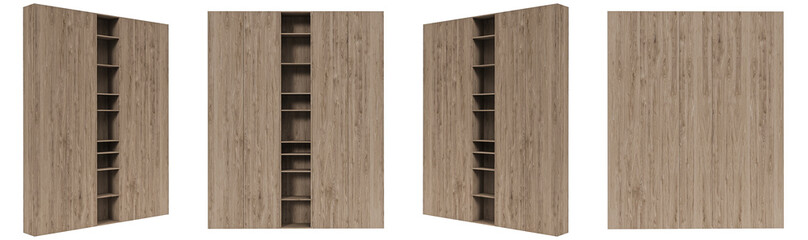 Wooden beige Modern cabinet set isolated on white background. Furniture collection. Closet or...