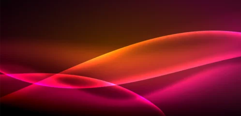 Tuinposter Dynamic waves in ethereal glow of neon lights. Concept merges fluidity of motion with vibrant allure of neon, crafting entrancing backdrop that embodies both vitality and futuristic sophistication © antishock