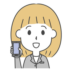 スマートフォンを持つスーツ姿の女性　上半身　イラスト