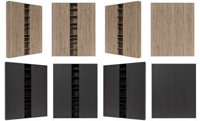 Wooden beige and black Modern cabinet set isolated on white background. Furniture collection....