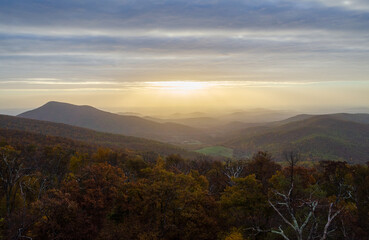 Hazy Morning Overlook at Shenandoah National Park along the Blue Ridge Mountains in Virginia
