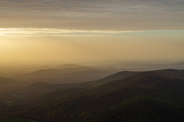 Hazy Morning Overlook at Shenandoah National Park along the Blue Ridge Mountains in Virginia