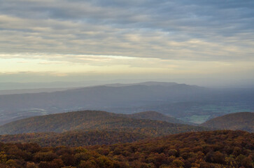Hazy Morning Overlook at Shenandoah National Park along the Blue Ridge Mountains in Virginia