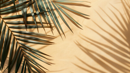 top view of tropical palm leaf shadow on sand background