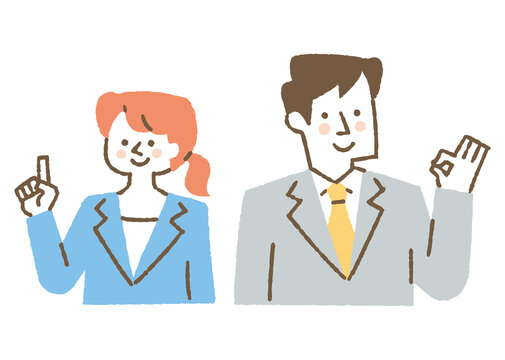スーツを着てハンドサインをしている男性と女性_色