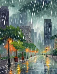 雨の日、大雨のイラスト