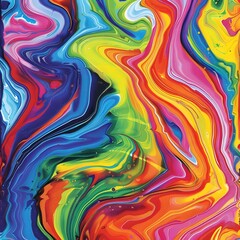 Abstract marbled acrylic paint waves with bold and rainbow swirls, showcasing a dynamic and energetic colorful composition. - obrazy, fototapety, plakaty
