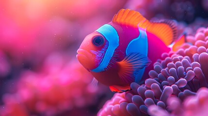  A sharp image of a fish near corals with a clear sky background