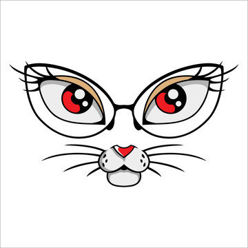 Vector concept of female cat face wearing glasses can be used as graphic design, sticker 