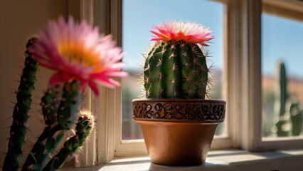 The beauty of a cactus blooming in summer.