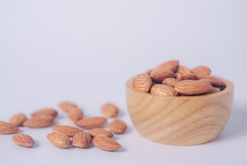 Almond snack fruit in wooden bowl