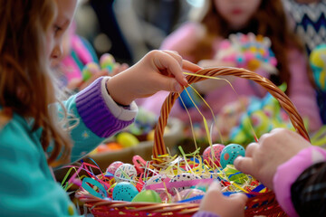 Family enjoying Easter crafts and activities
