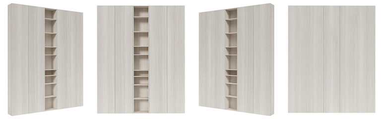 Wooden White Modern cabinet set isolated on white background. Furniture collection. Closet or wardrobe design element. 