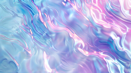 Fototapeta premium iridescent holographic 3d render background, pastel blue and purple color with wave abstract pattern