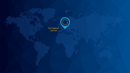 European Union, EU flag map pin icon. Vector dotted world symbol. International global illustration, sign for business, infographics, web design, presentation, politics, travel. Triangle pattern - 764552872