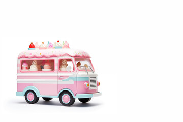 3d toy style ice cream van isolated on white background with space for text - 764553032