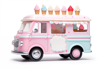 3d toy style ice cream van isolated on white background with space for text - 764553049