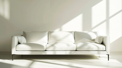 Modern white leather sofa in a minimalist interior design setting