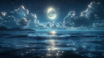 海と満月