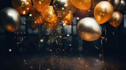 Celebration background with confetti and gold balloons